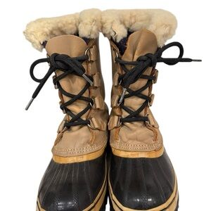 Sorel Caribou Women’s Waterproof Insulated Lace up Tan Black Snow Boots Size 5